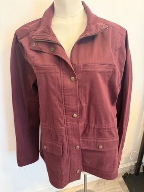 L.L. Bean Maroon Utility Jacket with Zip & Snap Front Size large